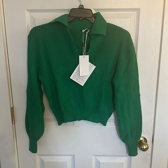 Oroton Tennis Green Relaxed Wool Knit Collared Polo Sweater Top Size S NWT - Picture 4 of 6